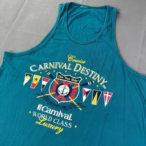 Vintage Carnival Cruise Line Destiny The Fun Ship Green Tanktop Y2K Men's Large